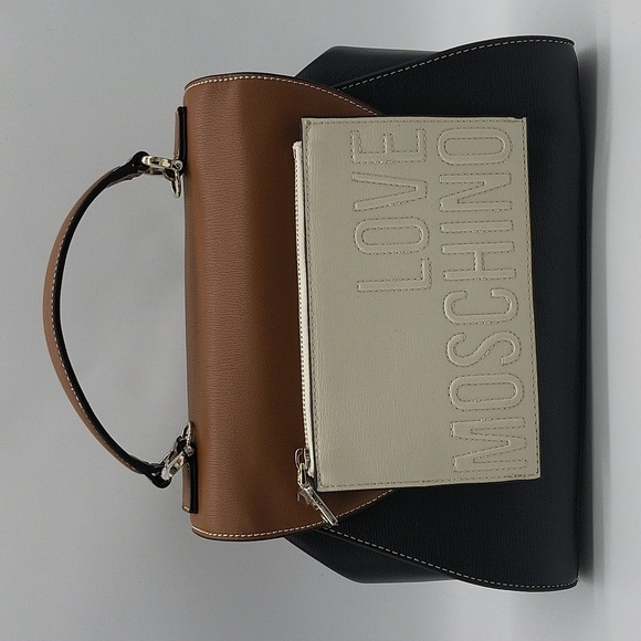 887- LOVE MOSCHINO BORSA PU MIX NERO/CUOIO/AVORIO Women’s NWT - Picture 3 of 14